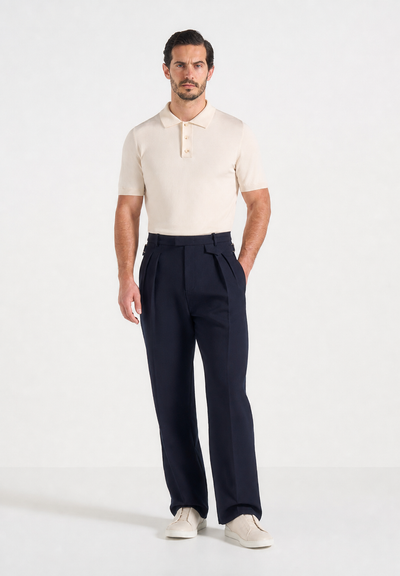 Pierre - Twin Pleat Tailored Pants - Dark Navy