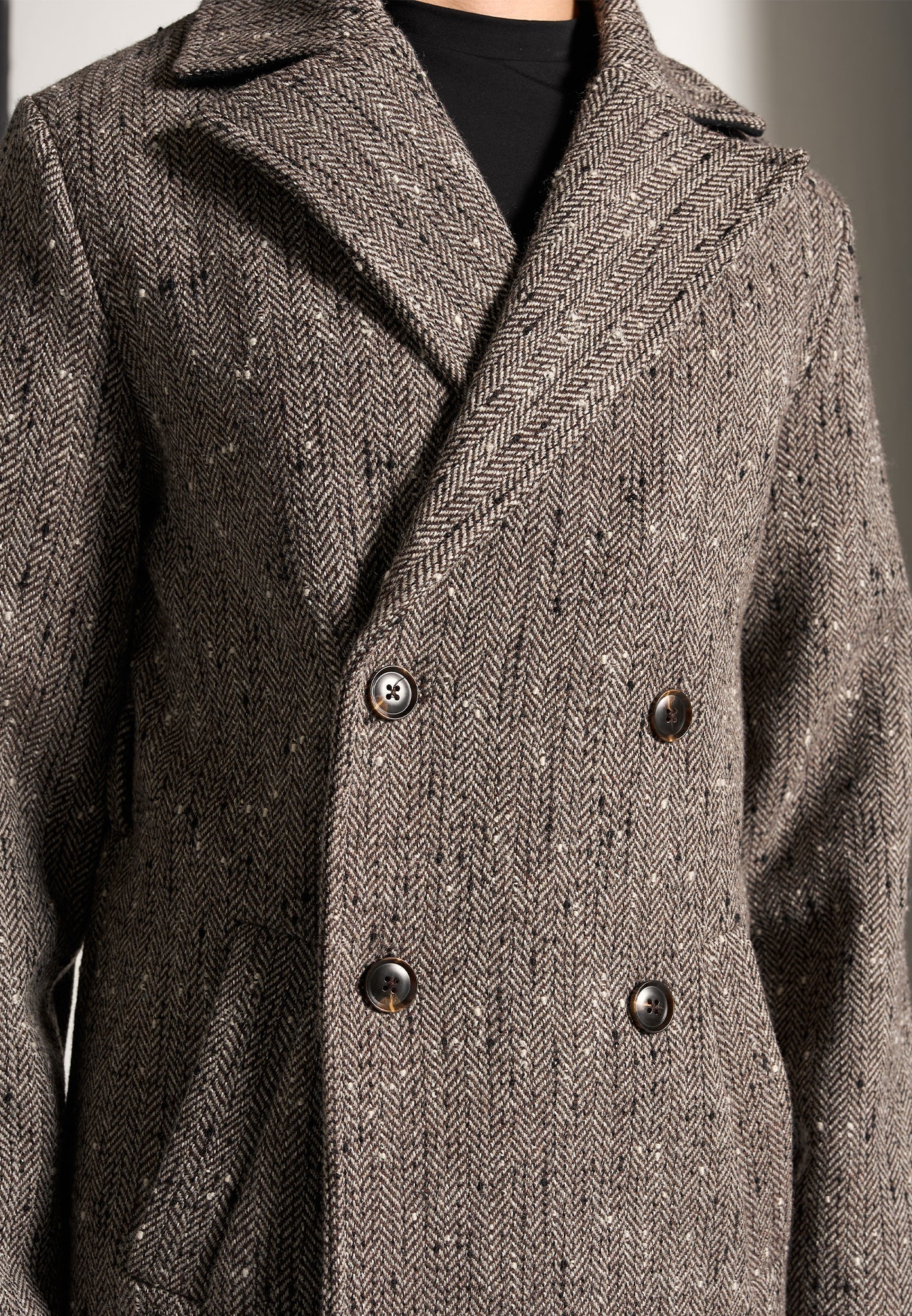 Limited Edition Herringbone Wool Double Breasted Coat - Brown