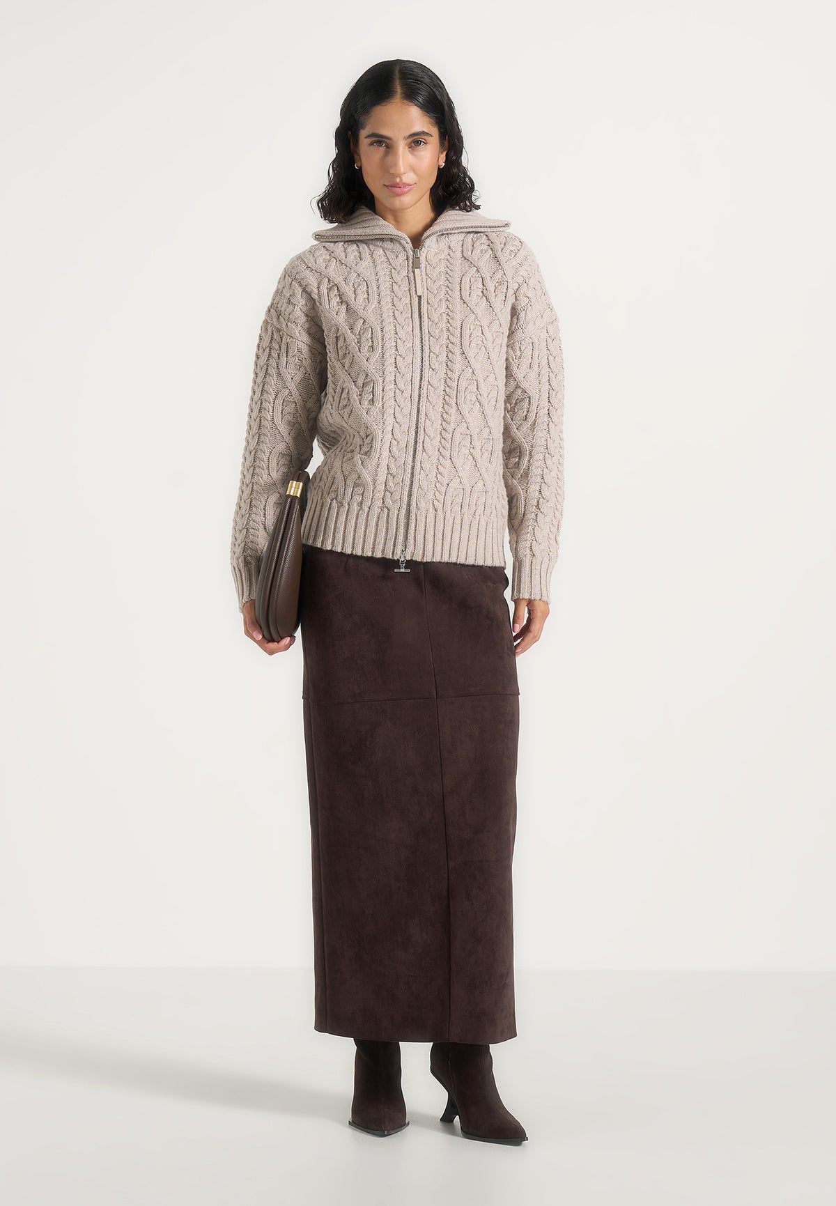 Amael - Cable Knit Wool-Blend Cardigan - Taupe