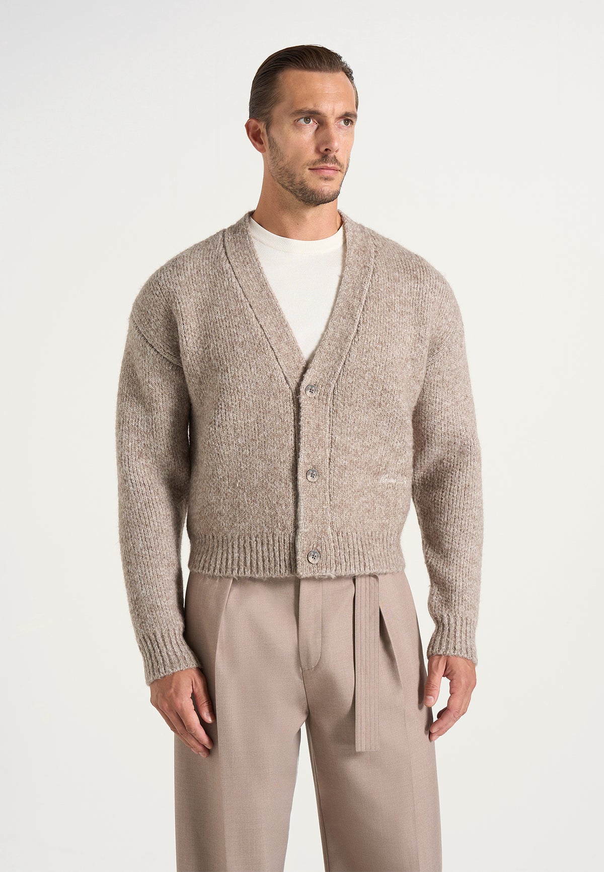 Charlie - Brushed Wool-Blend Knit Signature Cardigan - Taupe