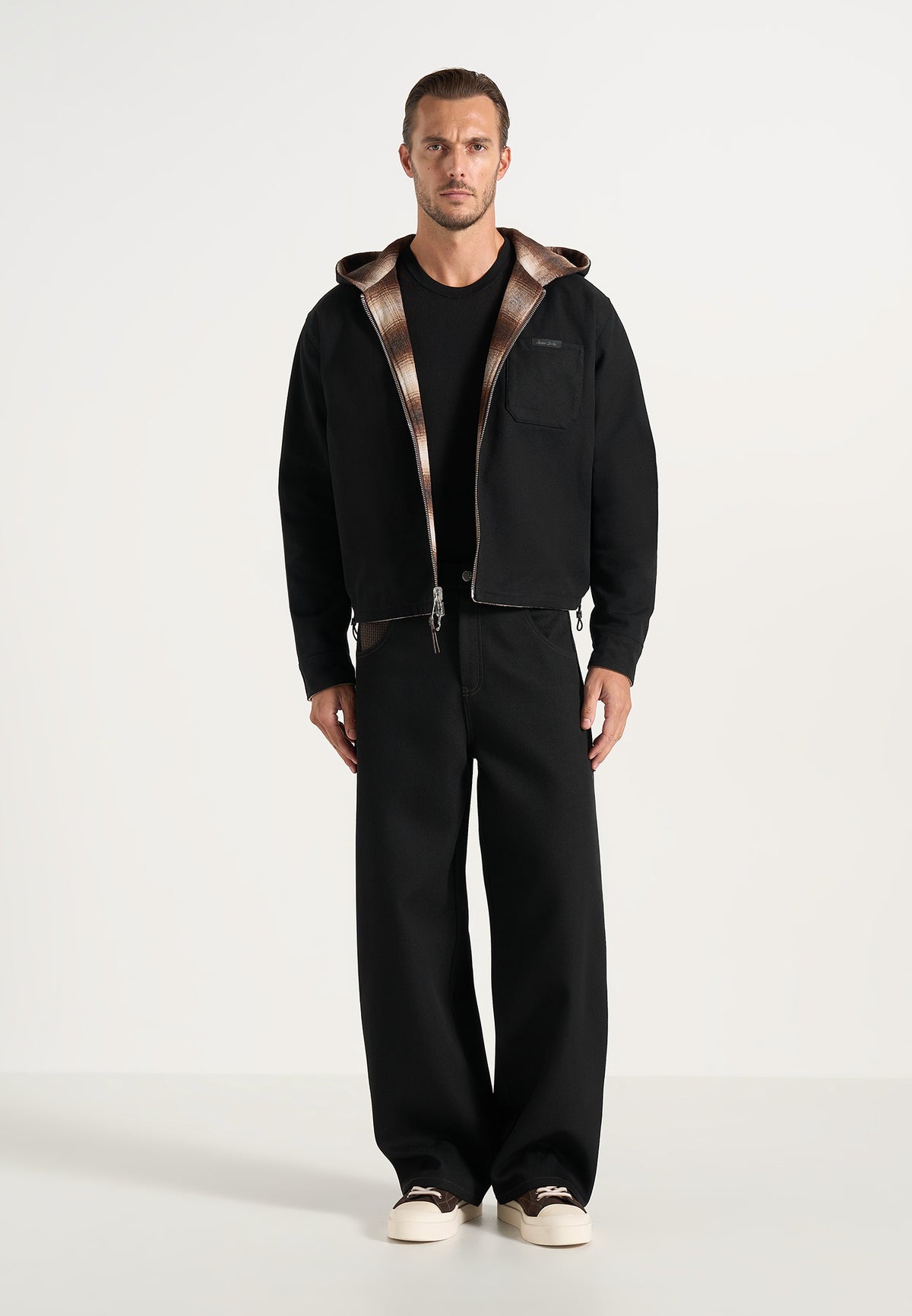 Hamish - Reversible Canvas & Brushed Check Wool-Blend Jacket - Brown / Black