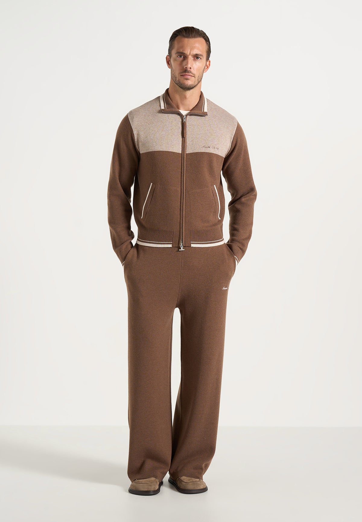 Mathieu - Color Block Signature Knit Jacket - Taupe / Beige