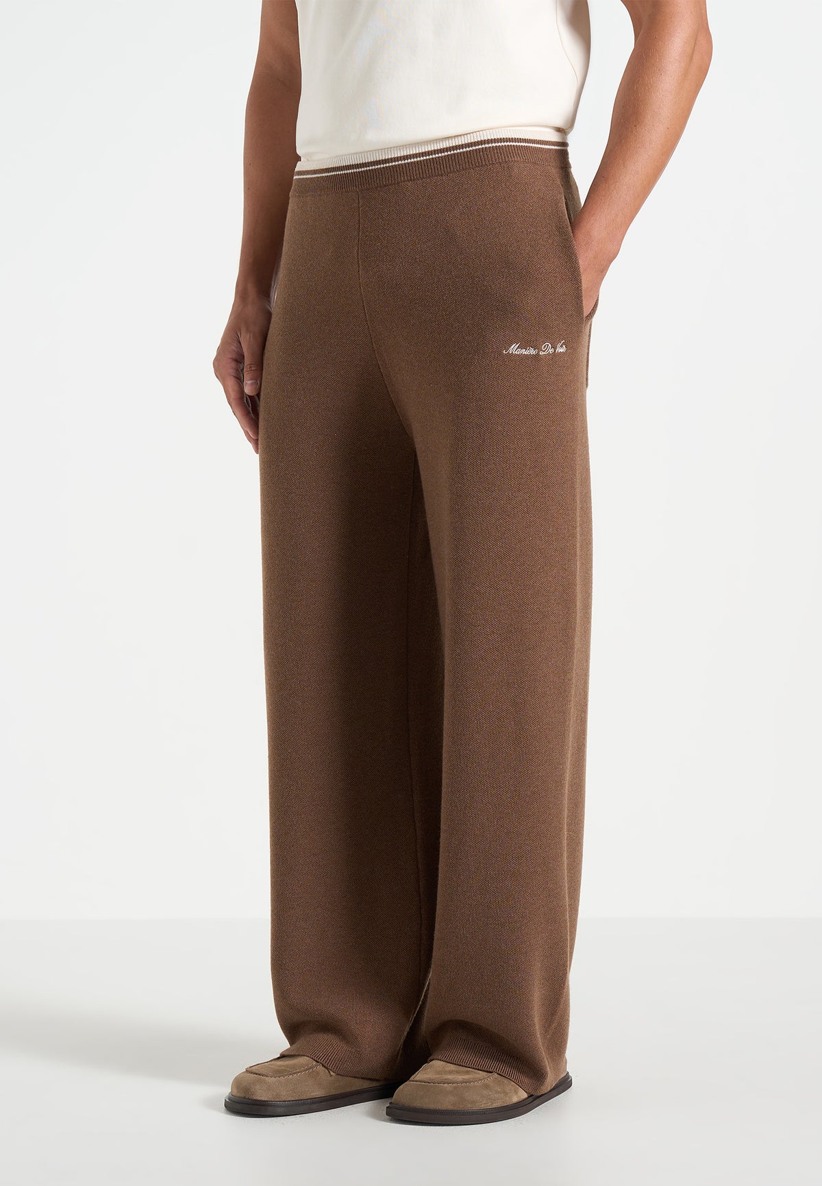 Max - Color Block Signature Knit Track Pants - Taupe / Beige
