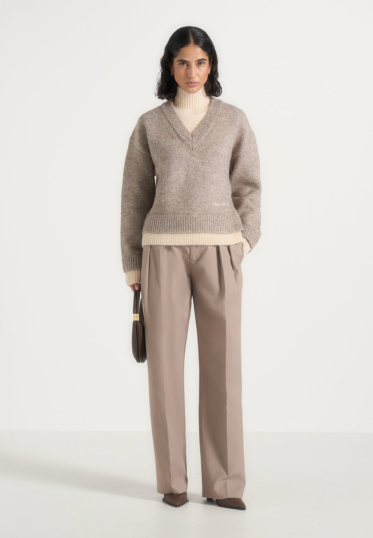 Jacques - Double Layer Wool-Blend V-Neck Knit Sweater - Taupe