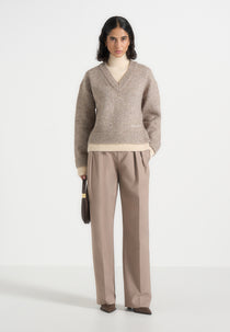 Jacques - Double Layer Wool-Blend V-Neck Knit Jumper - Taupe