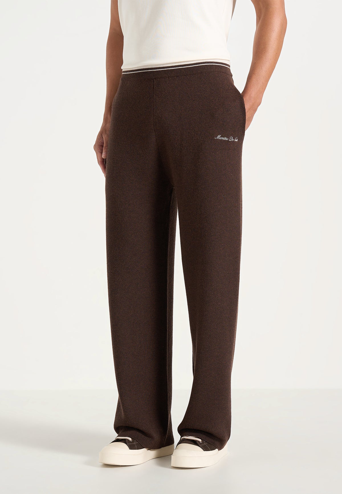 Max - Color Block Signature Knit Track Pants - Brown / Cream