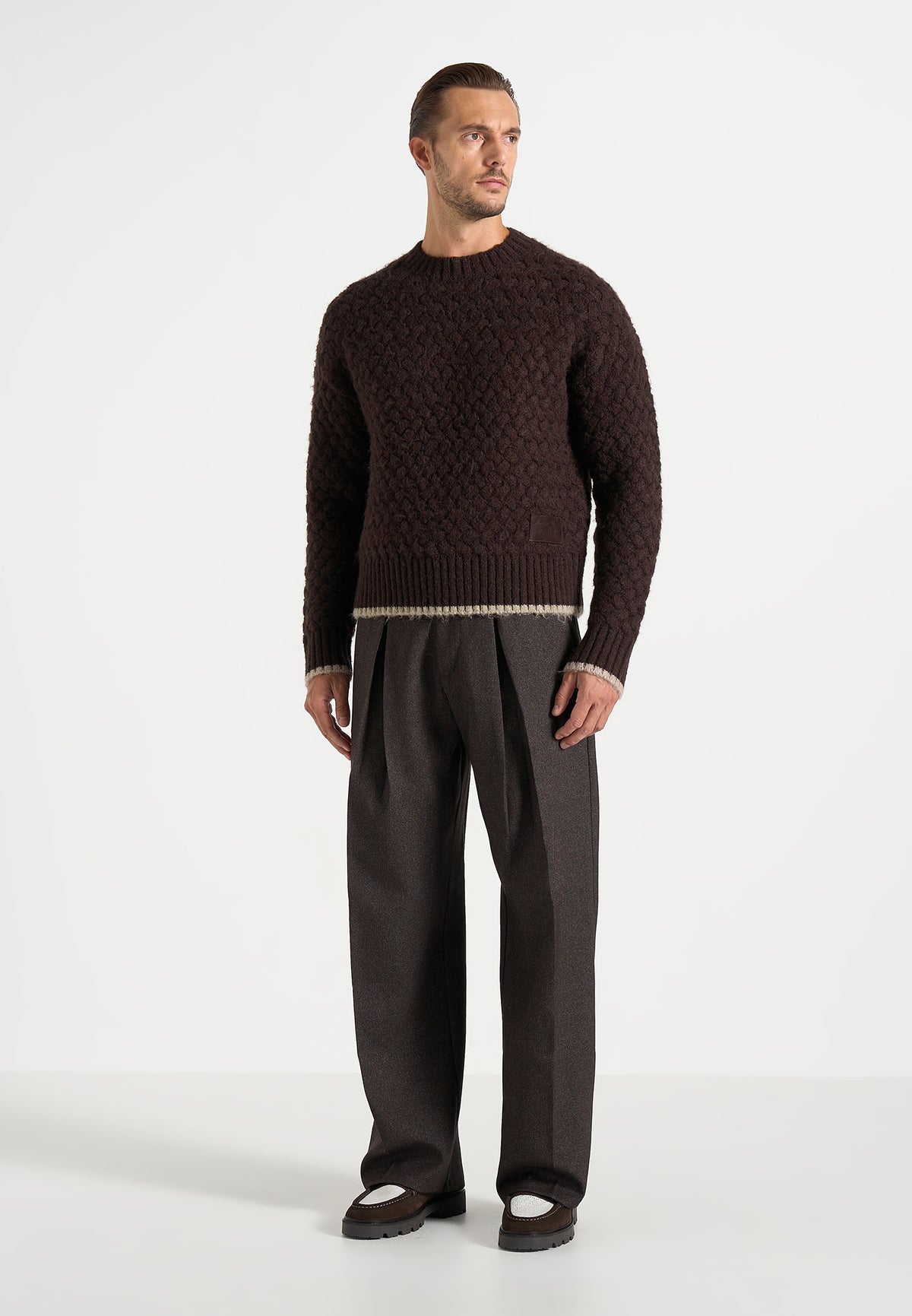 Soren - Waffle Knit Sweater - Brown