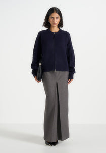 Gaby - Wool-Blend Cable Knit Raglan Cardigan - Navy