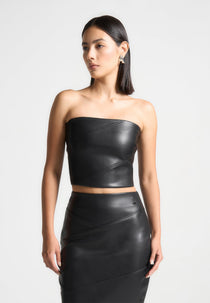 Evie - Bandeau Leather Corset Top - Black