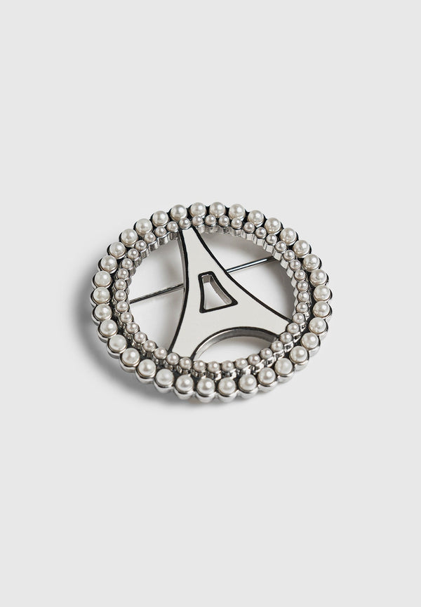 Pearl Embellished Eiffel Brooch - Silver