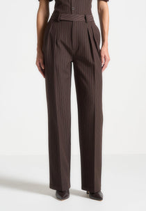 Julie - Pinstripe Twin Pleat Tailored Trousers - Brown