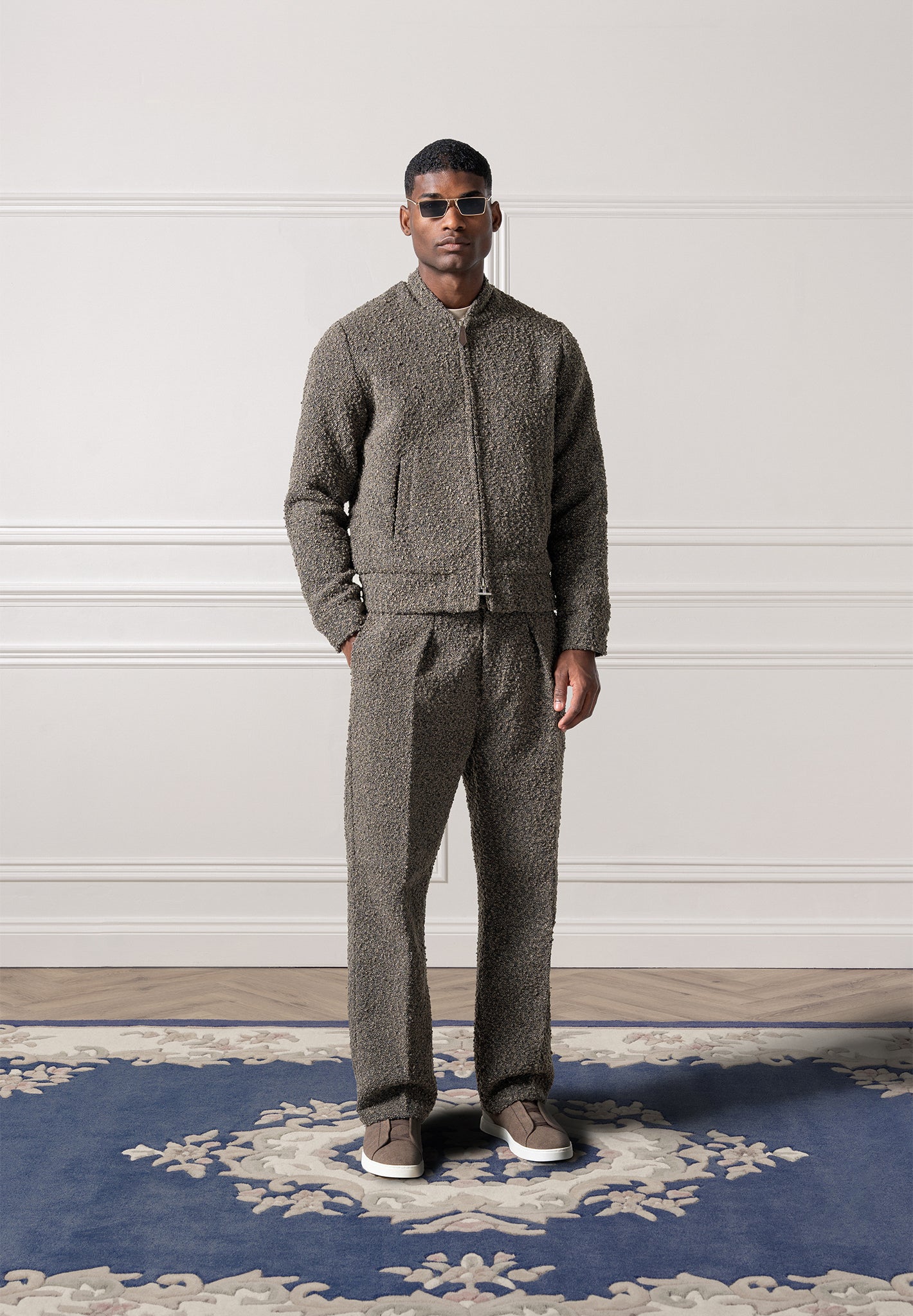 relaxed-fit-boucle-pleated-tailored-trousers-brown