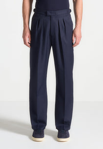 Pierre - Relaxed Fit Pleated Tailored Pants - Navy