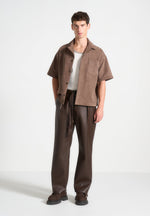 Relaxed Fit Leather Pleated Trouser - Brown