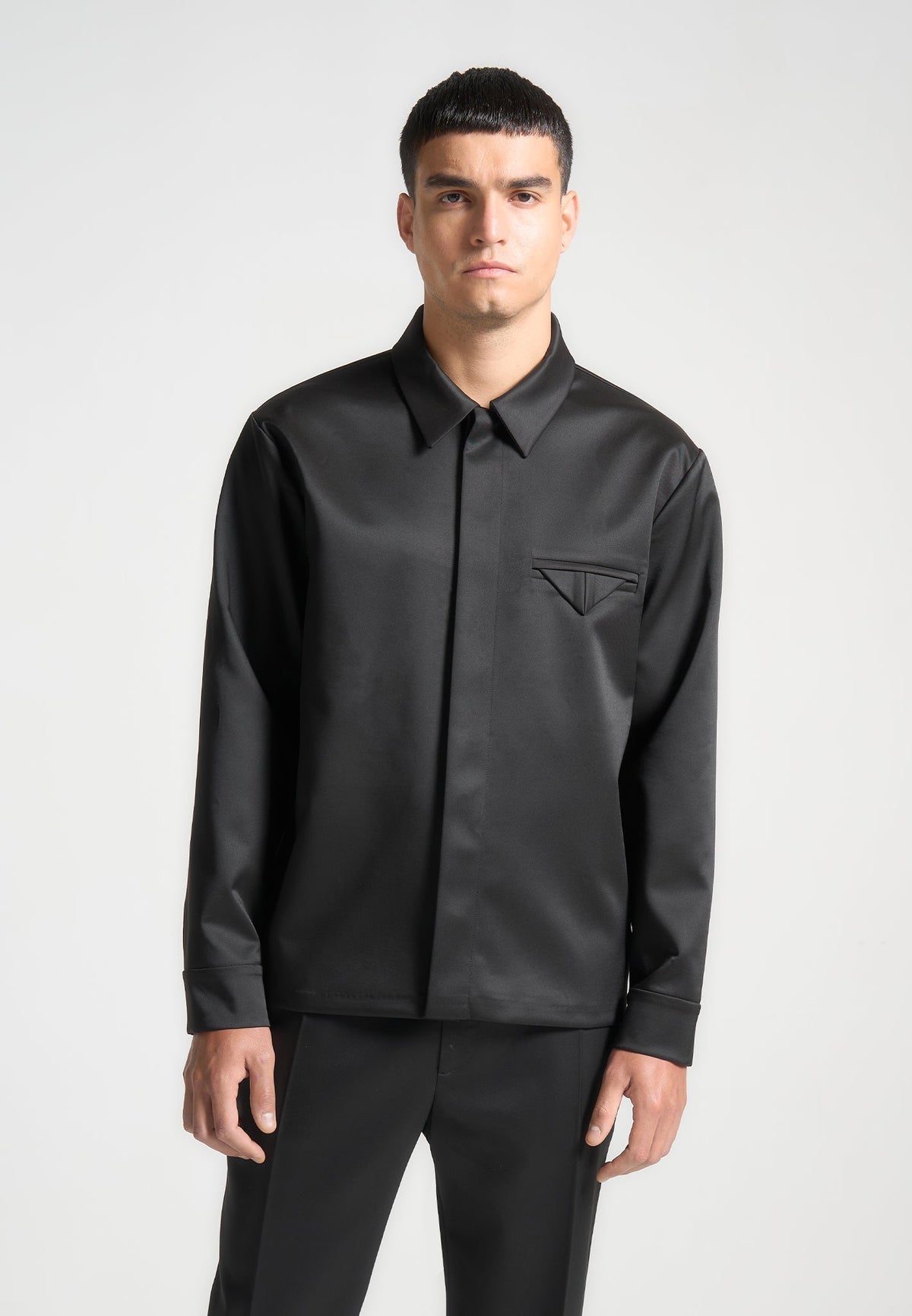 Elliot - Satin Tailored Shirt with Triangle Pocket - Black