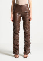 tacked-vegan-leather-flared-trousers-chocolate-brown