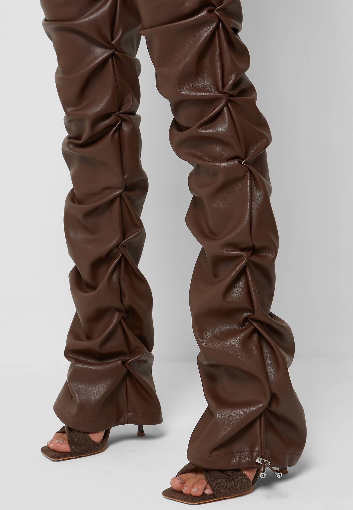 tacked-vegan-leather-flared-trousers-chocolate-brown