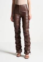 tacked-vegan-leather-flared-trousers-chocolate-brown