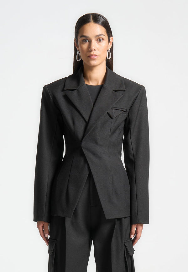 Beatrice - Tailored Contour Double Breasted Blazer - Black