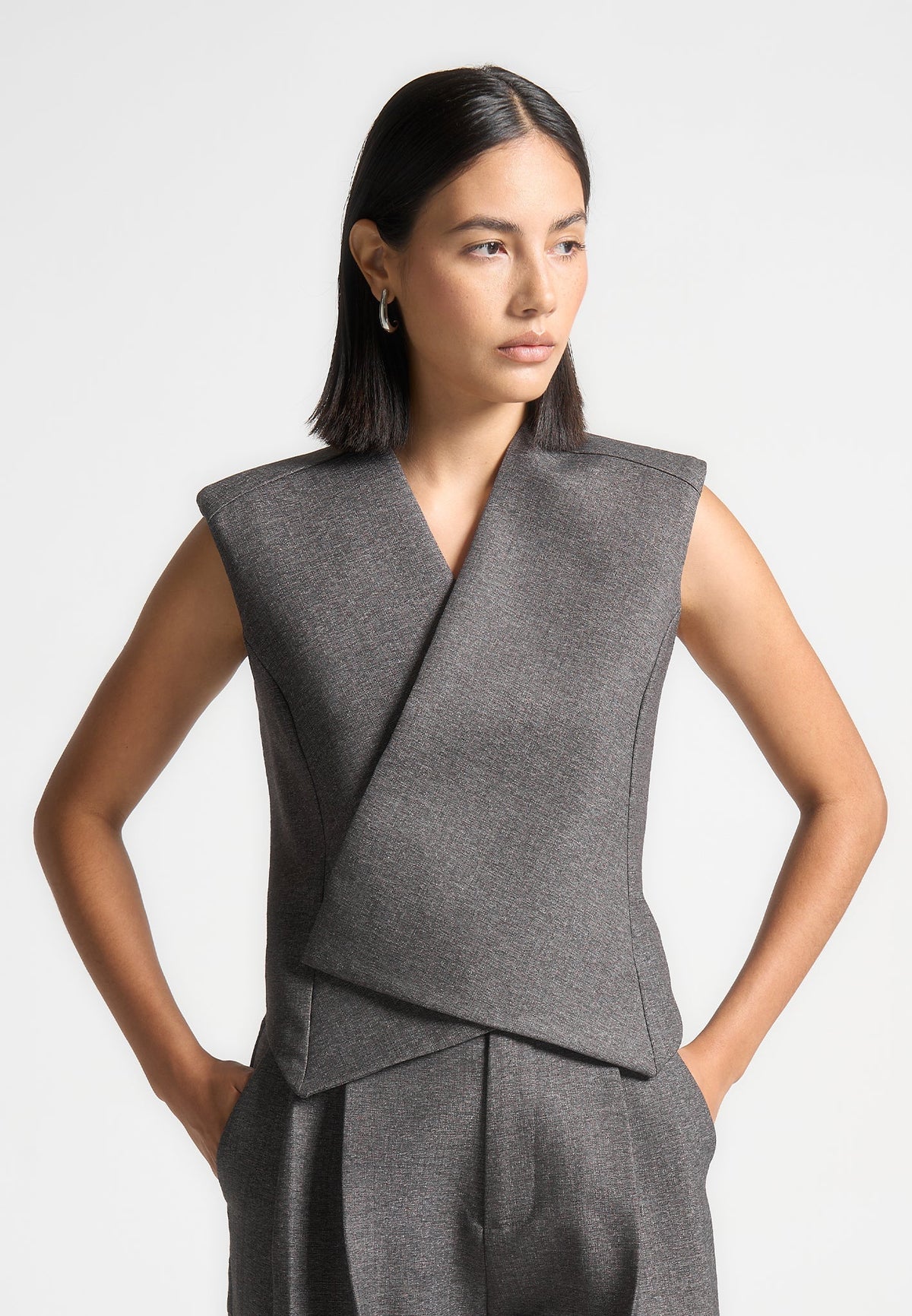 Laurence - Textured Tailored Wrap Suit Vest - Grey Marl