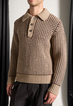 Textured Wool Knit Polo Jumper - Taupe