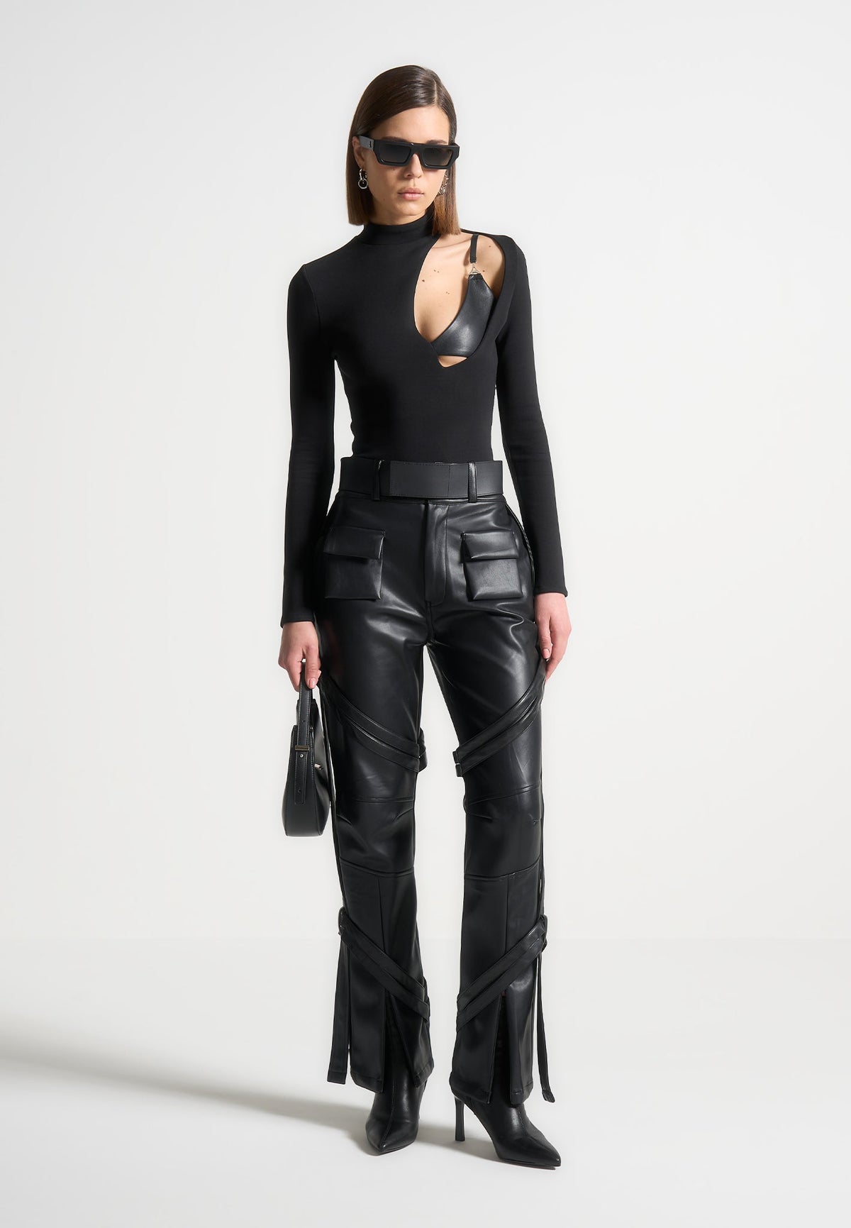 Leather Carpenter Cargo Pants - Black