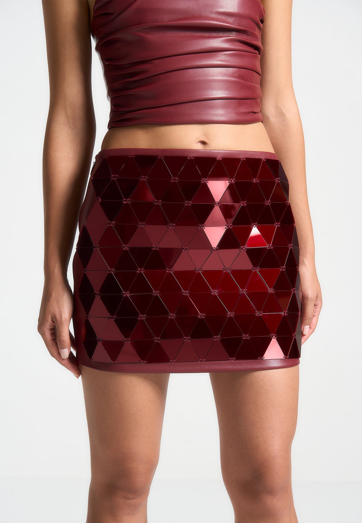 vegan-leather-mirrored-mini-skirt-wine-red