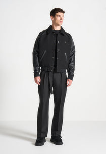 Olivier - Leather Raglan Varsity Jacket - Black