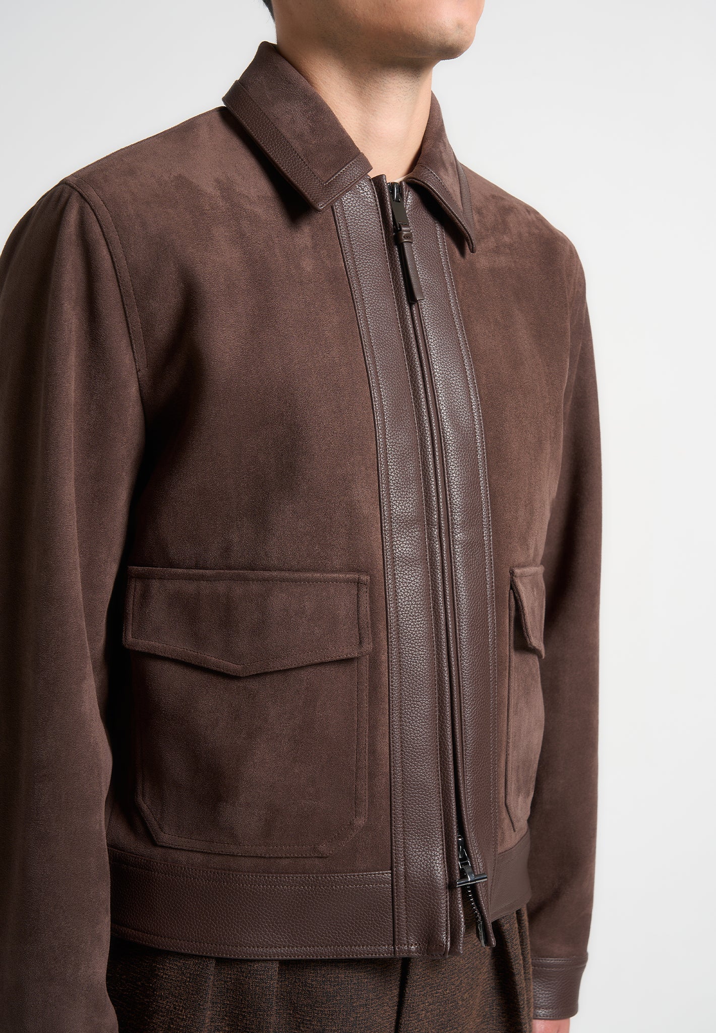 vegan-suede-pebbled-leather-jacket-brown