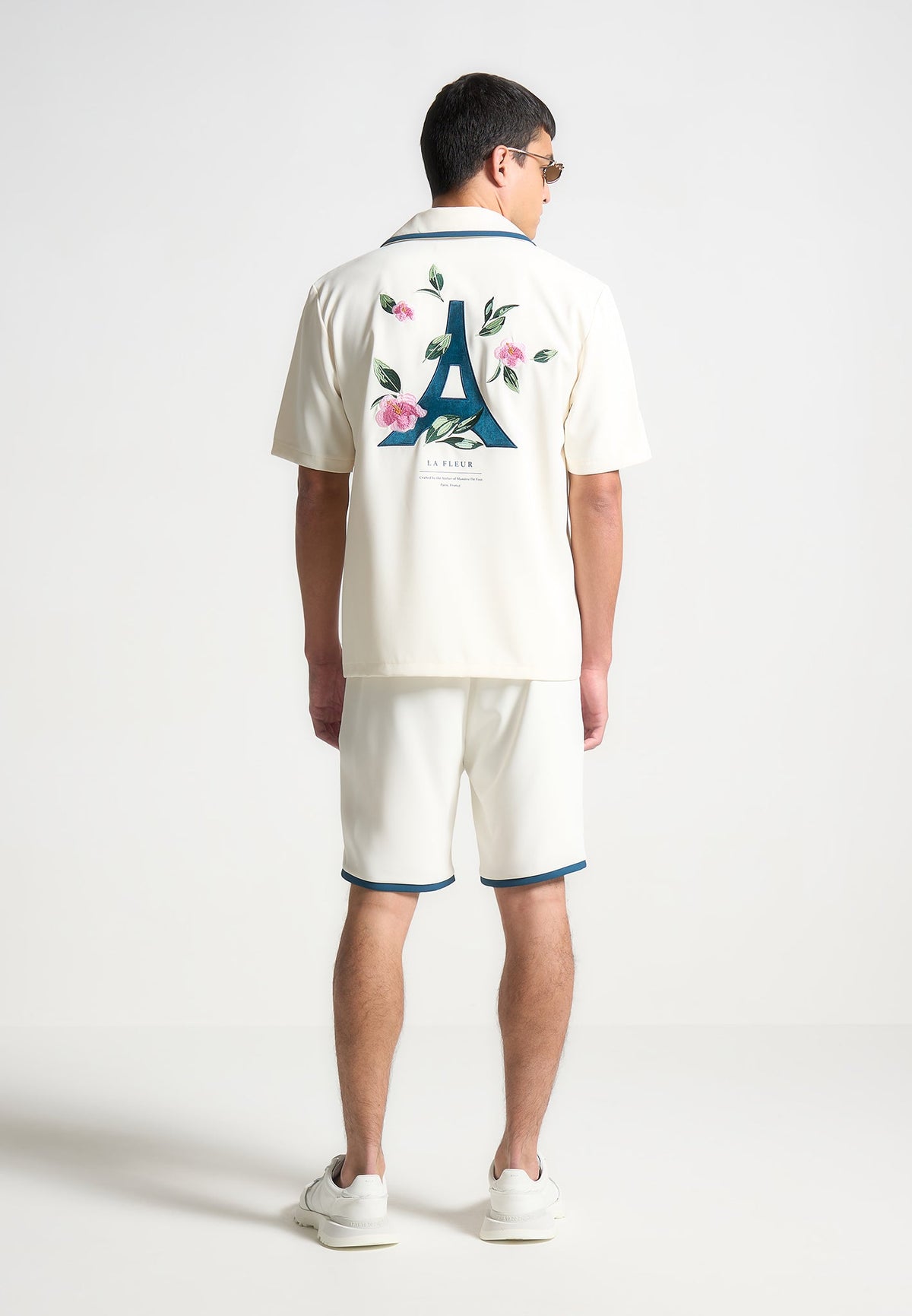 Owen - Velvet Eiffel Bowling Shirt - Cream/Blue