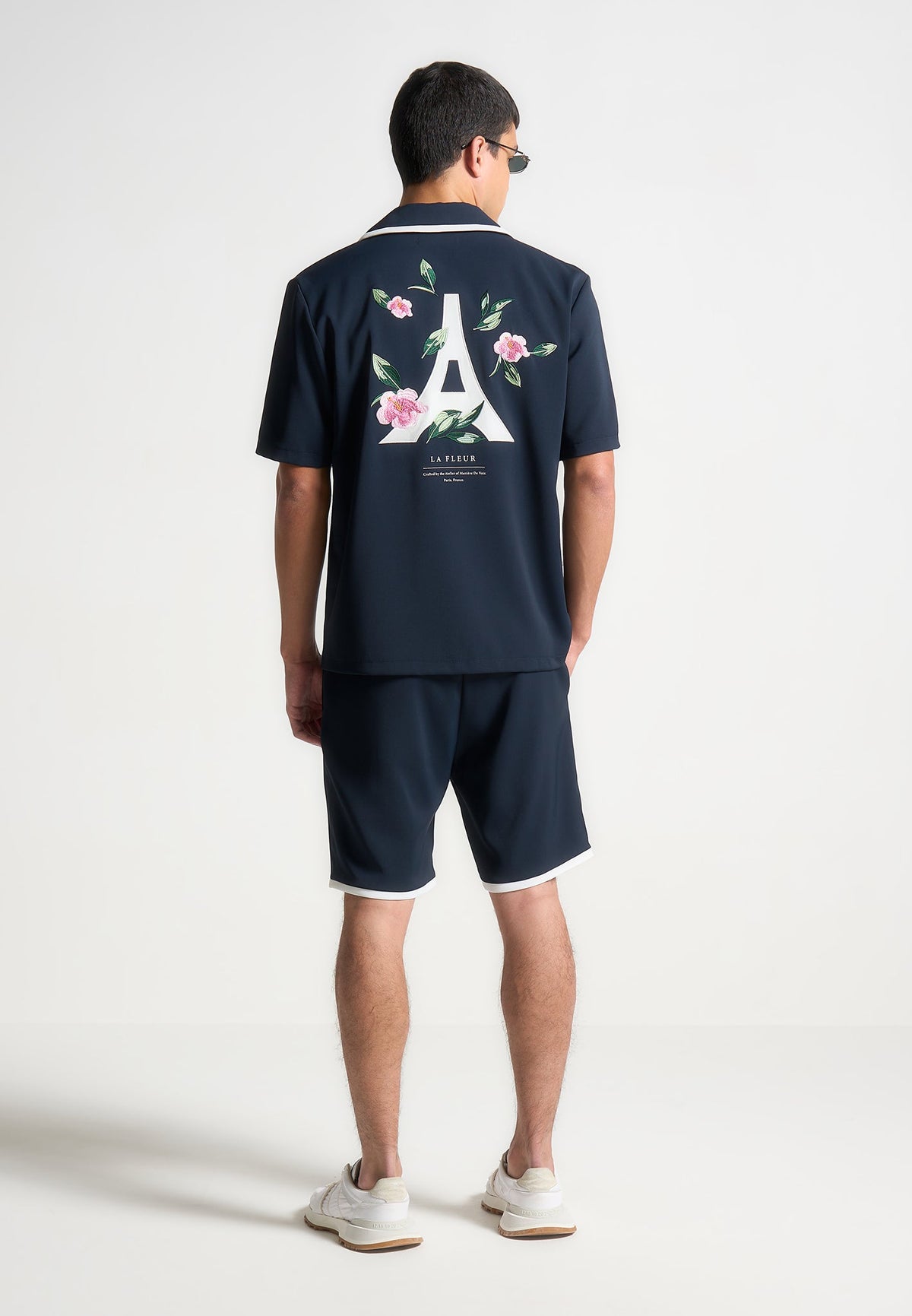 Owen - Velvet Eiffel Bowling Shirt - Navy/White