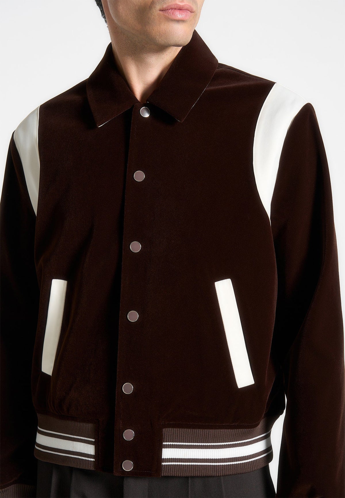 Nico - Velvet & Satin Varsity Jacket - Brown
