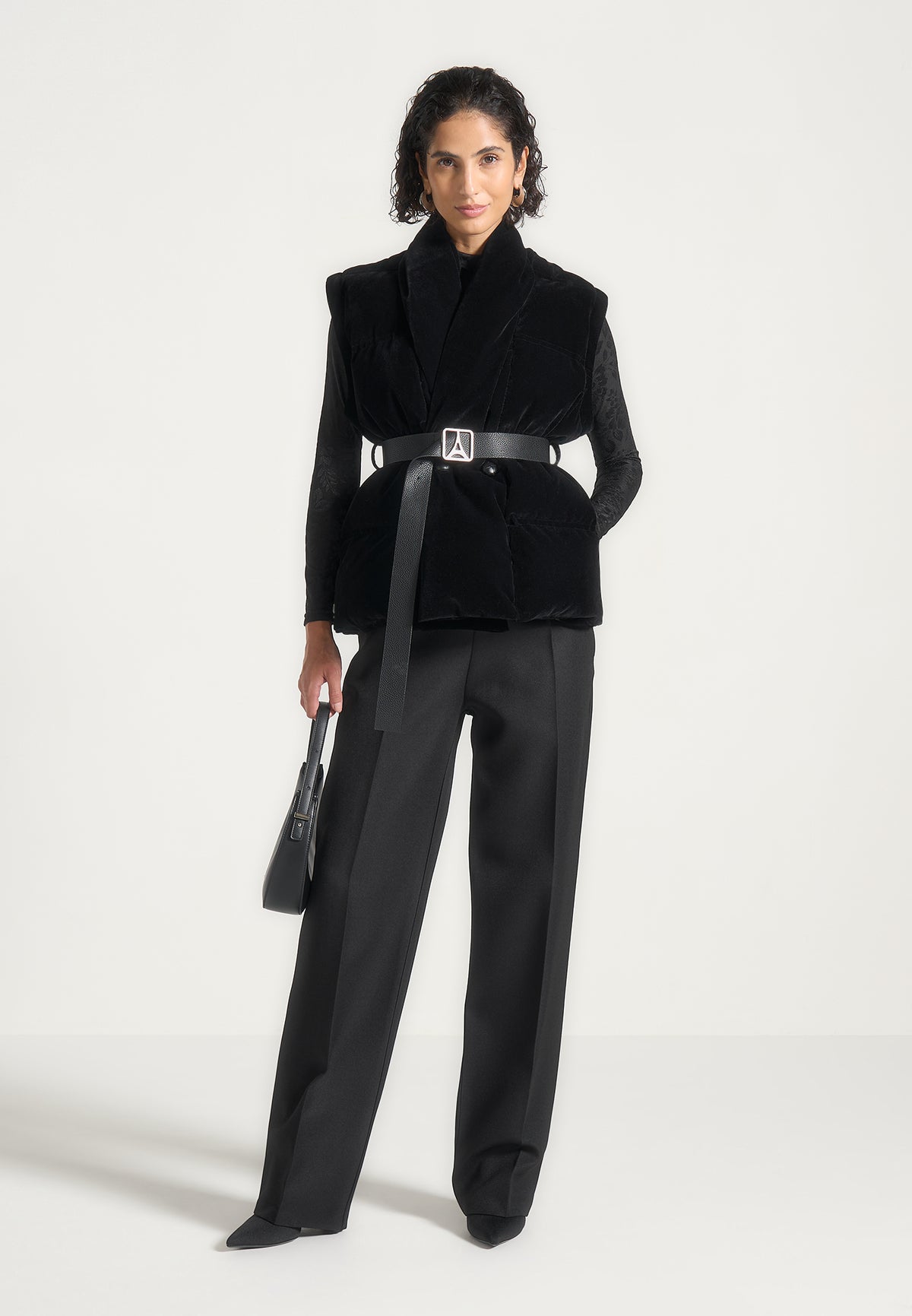 Taya - Velvet Wrap Belted Puffer Jacket - Black