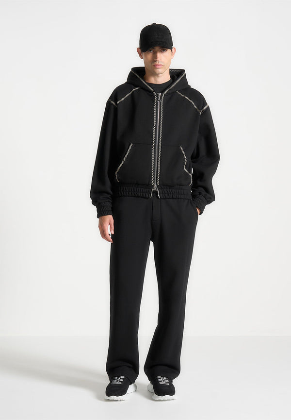 Ivan - Whipstitch Raglan Effect Zip Hoodie - Black