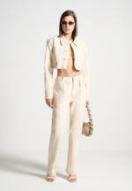 Zia - Pleated Mid Rise Straight Leg Jeans - Cream